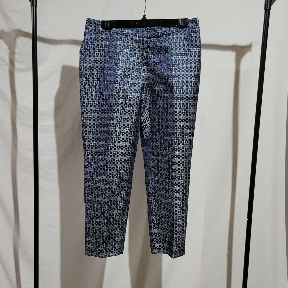Anne Klein pants trousers jacquard vintage 1990s blue silver white mid rise new